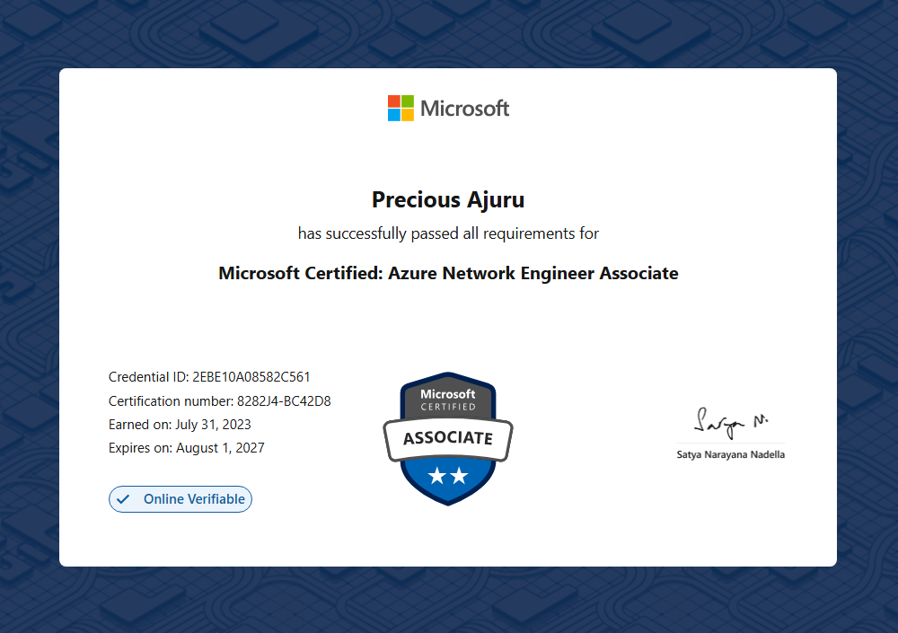 Microsoft Certified: Azure Network Engineer Associate certificate preview